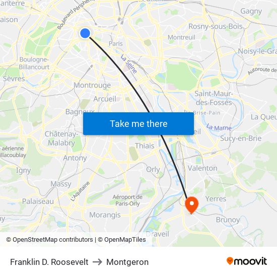 Franklin D. Roosevelt to Montgeron map