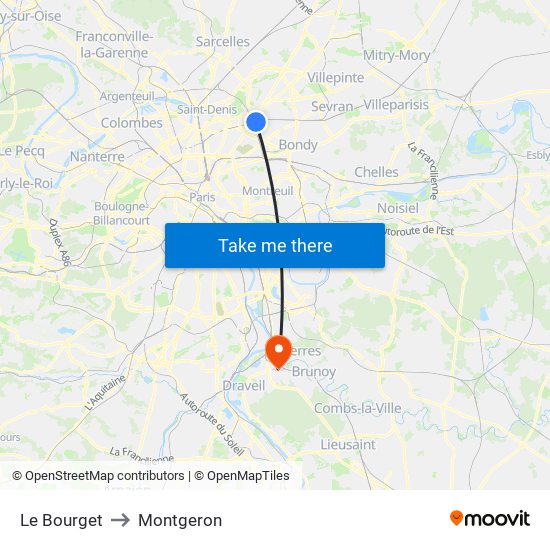 Le Bourget to Montgeron map