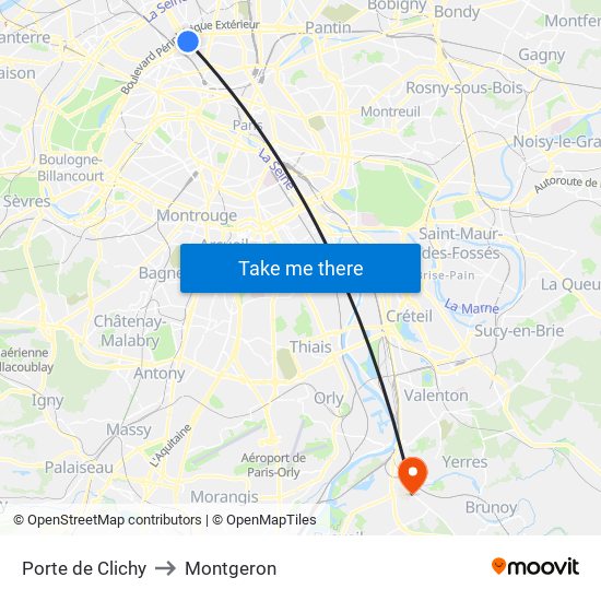 Porte de Clichy to Montgeron map