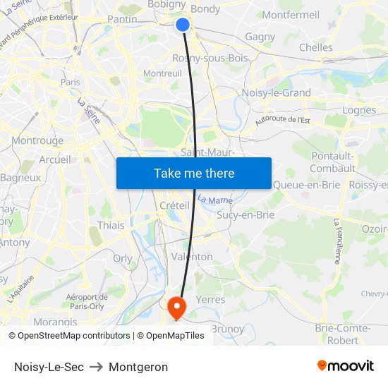 Noisy-Le-Sec to Montgeron map