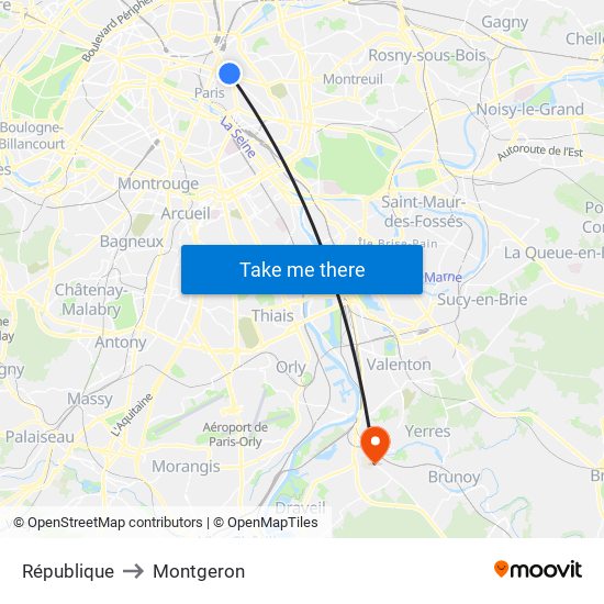République to Montgeron map