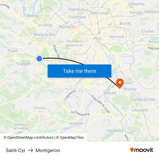 Saint-Cyr to Montgeron map