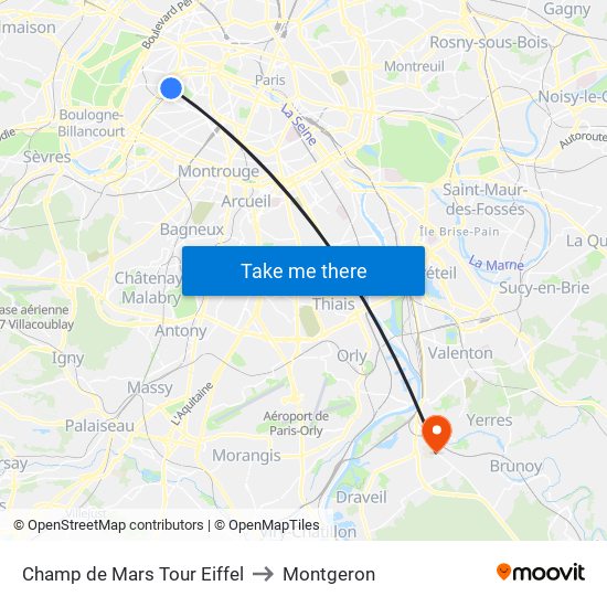 Champ de Mars Tour Eiffel to Montgeron map