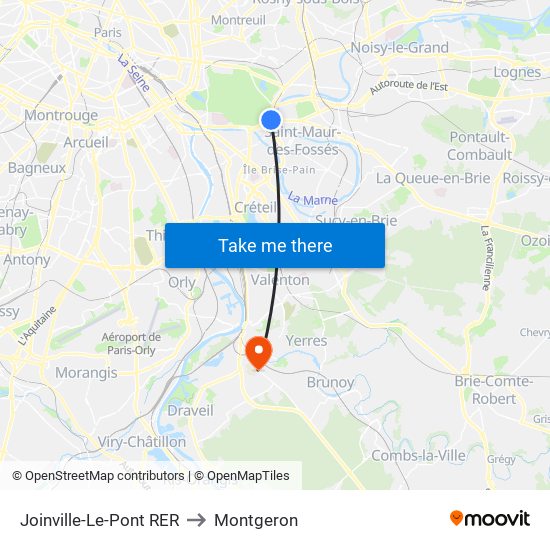 Joinville-Le-Pont RER to Montgeron map