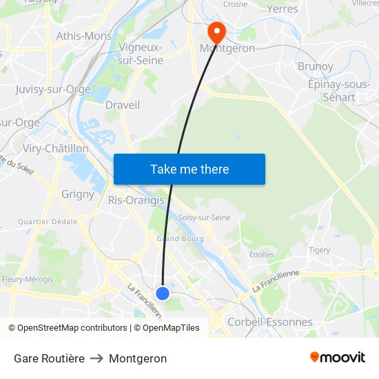 Gare Routière to Montgeron map