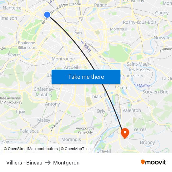 Villiers - Bineau to Montgeron map