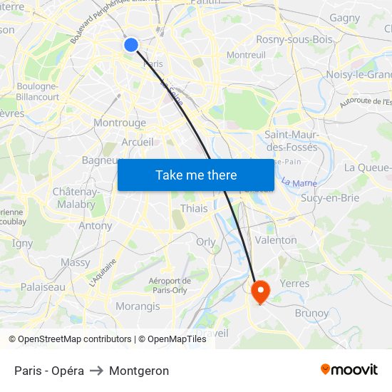 Paris - Opéra to Montgeron map