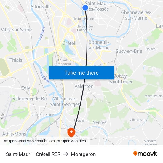 Saint-Maur – Créteil RER to Montgeron map