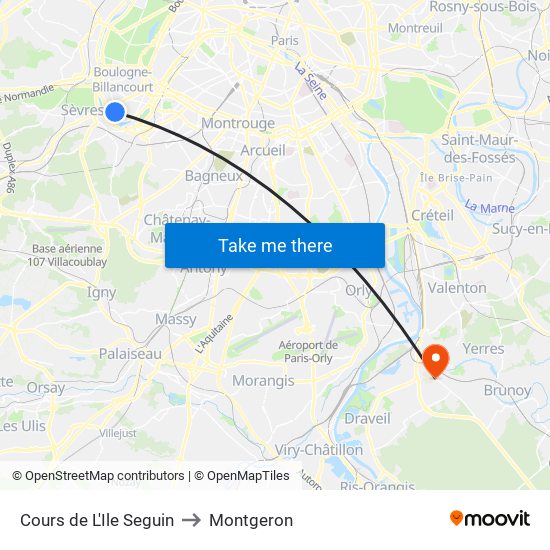 Cours de L'Ile Seguin to Montgeron map