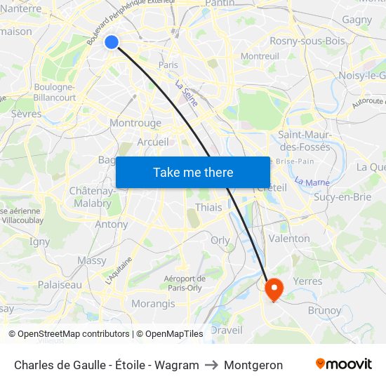 Charles de Gaulle - Étoile - Wagram to Montgeron map