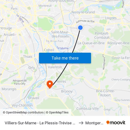 Villiers-Sur-Marne - Le Plessis-Trévise RER to Montgeron map
