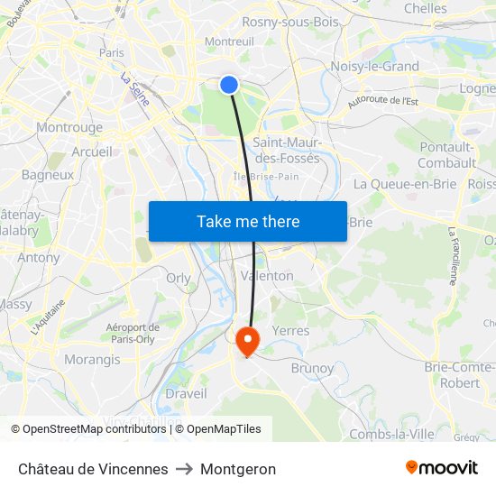 Château de Vincennes to Montgeron map