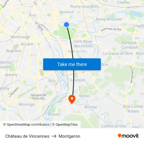 Château de Vincennes to Montgeron map