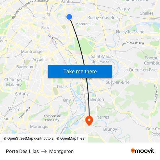 Porte Des Lilas to Montgeron map