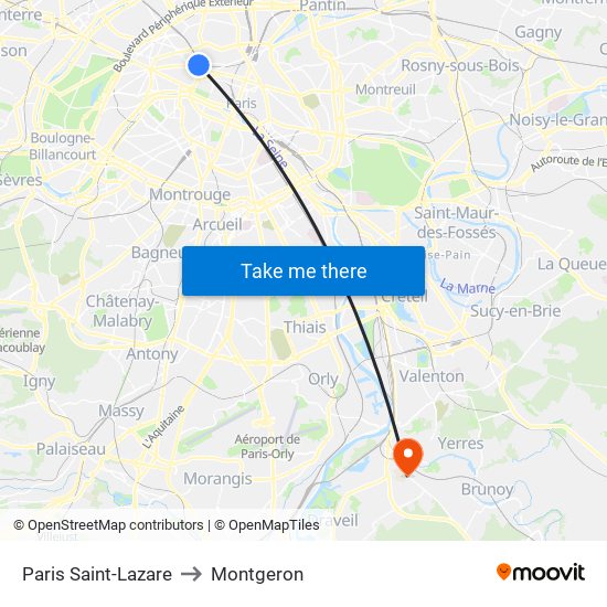 Paris Saint-Lazare to Montgeron map