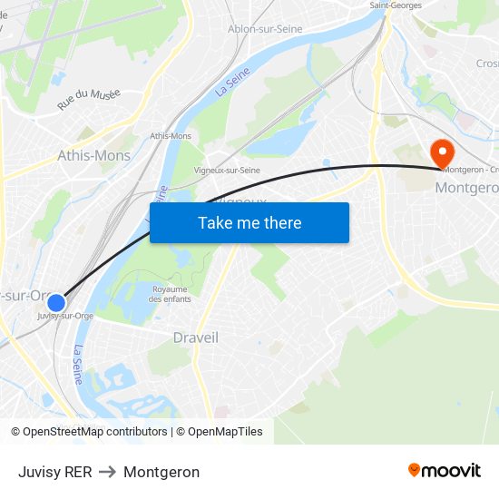 Juvisy RER to Montgeron map