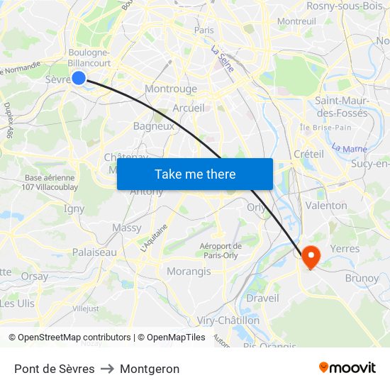 Pont de Sèvres to Montgeron map