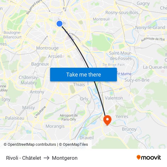 Rivoli - Châtelet to Montgeron map