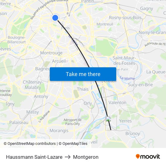 Haussmann Saint-Lazare to Montgeron map