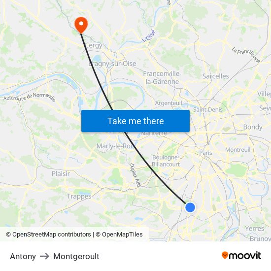 Antony to Montgeroult map