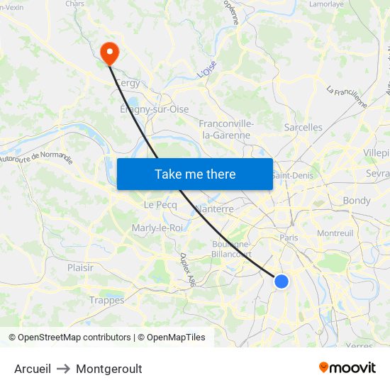 Arcueil to Montgeroult map