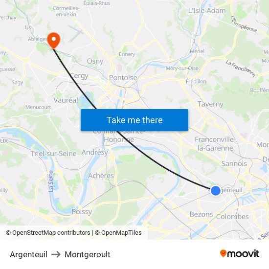 Argenteuil to Montgeroult map