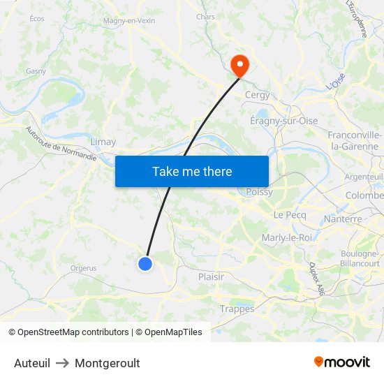 Auteuil to Montgeroult map