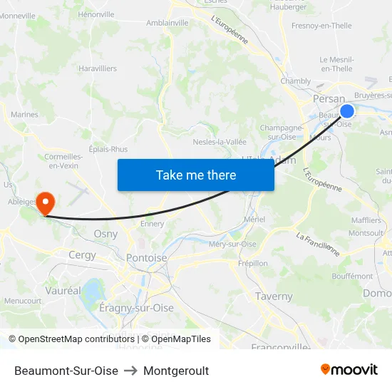 Beaumont-Sur-Oise to Montgeroult map