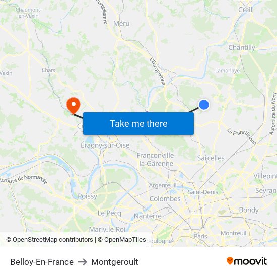 Belloy-En-France to Montgeroult map