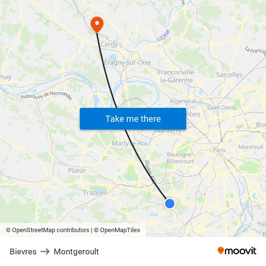Bievres to Montgeroult map