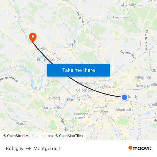 Bobigny to Montgeroult map