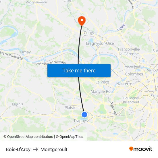 Bois-D'Arcy to Montgeroult map