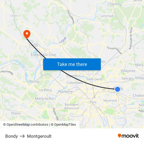 Bondy to Montgeroult map