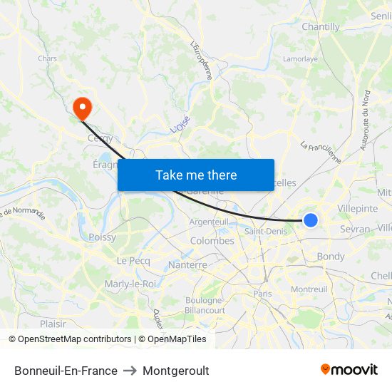 Bonneuil-En-France to Montgeroult map