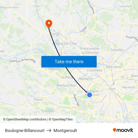 Boulogne-Billancourt to Montgeroult map