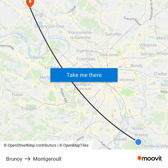 Brunoy to Montgeroult map