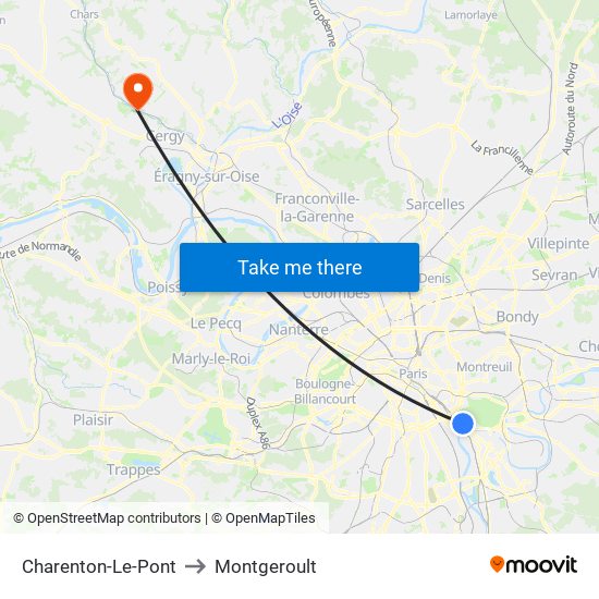 Charenton-Le-Pont to Montgeroult map