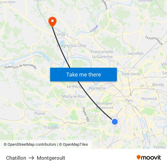 Chatillon to Montgeroult map