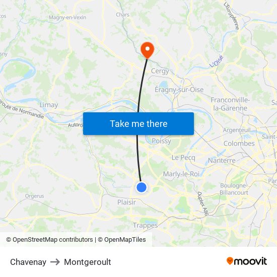 Chavenay to Montgeroult map