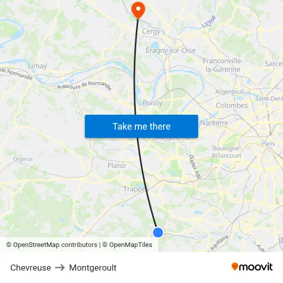 Chevreuse to Montgeroult map