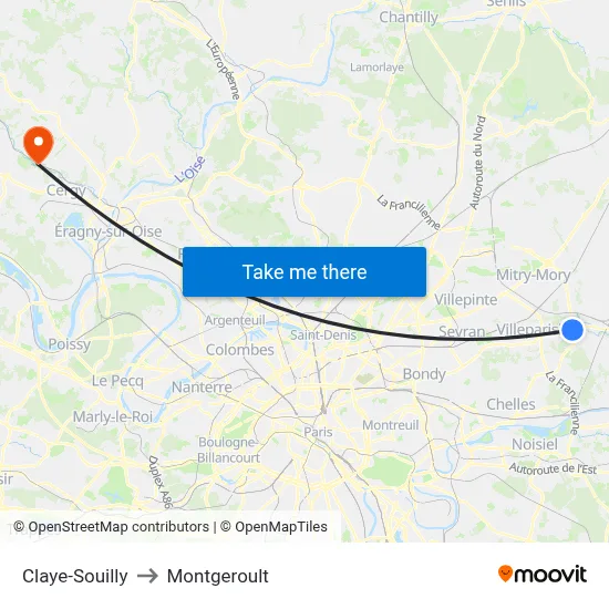 Claye-Souilly to Montgeroult map