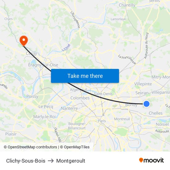 Clichy-Sous-Bois to Montgeroult map