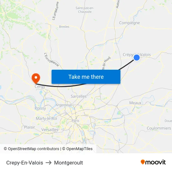 Crepy-En-Valois to Montgeroult map