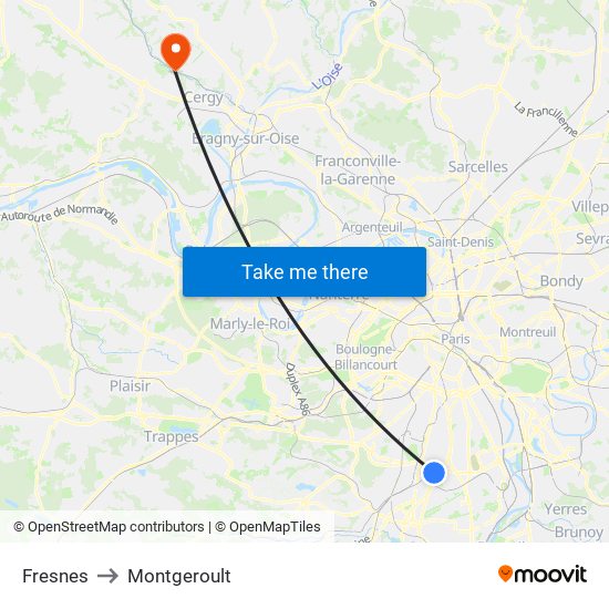 Fresnes to Montgeroult map