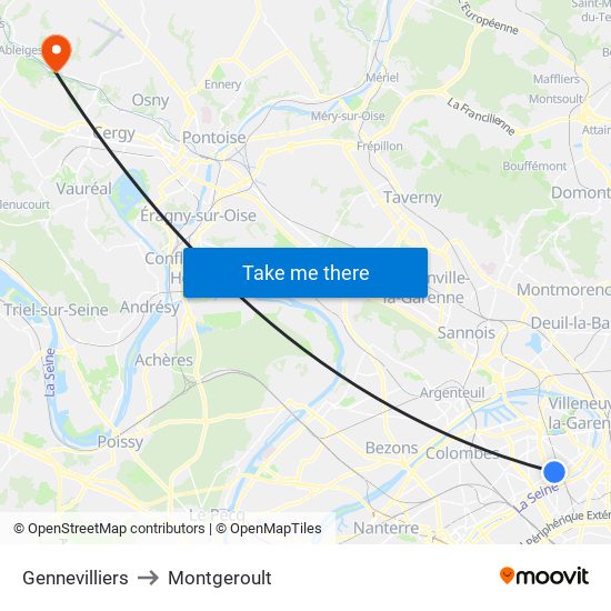 Gennevilliers to Montgeroult map