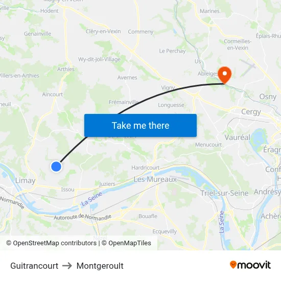 Guitrancourt to Montgeroult map