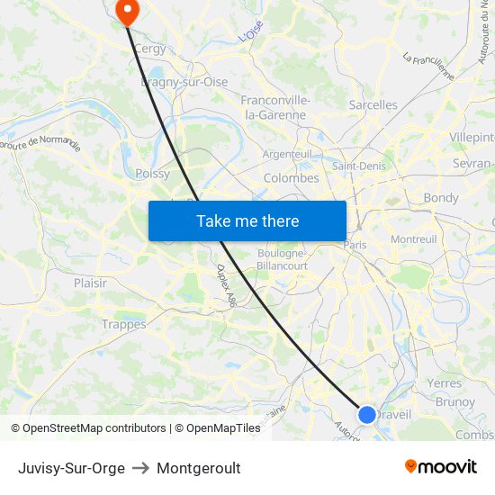 Juvisy-Sur-Orge to Montgeroult map