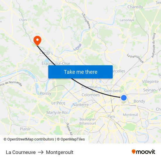 La Courneuve to Montgeroult map