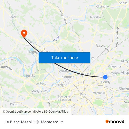 Le Blanc-Mesnil to Montgeroult map