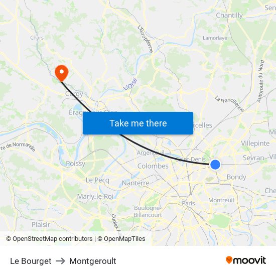 Le Bourget to Montgeroult map